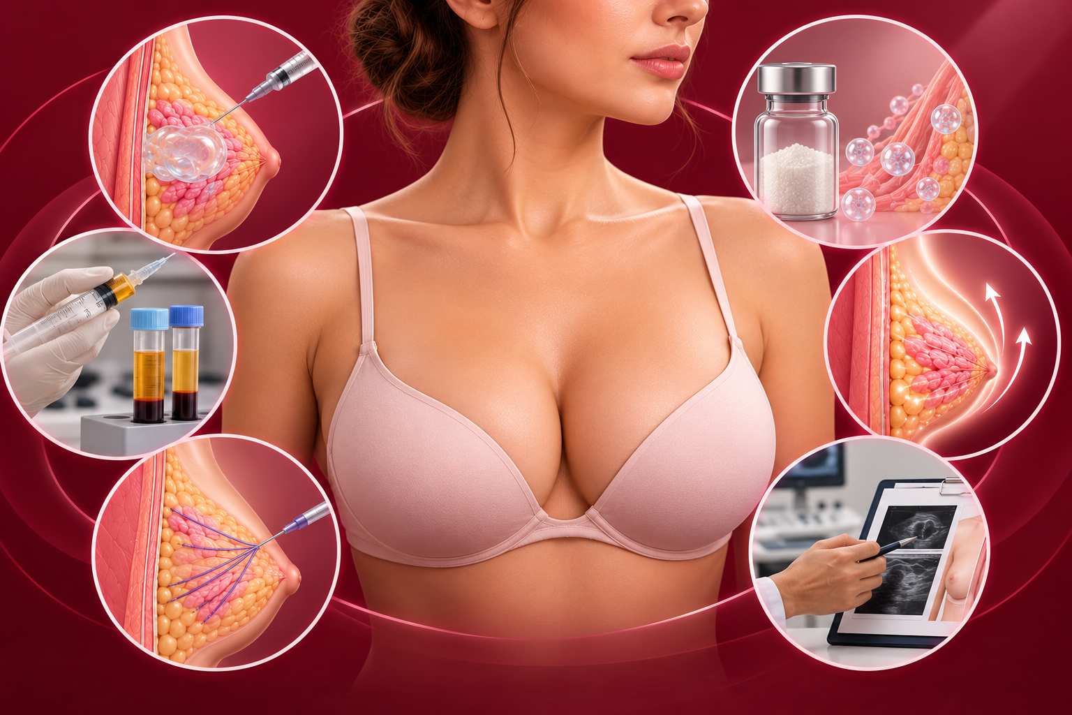 Illustration of non-surgical breast enhancement techniques and medical assessment